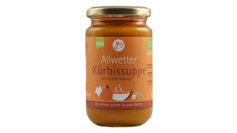 Allweter-Kürbissuppe mit Kichererbsen, mit Chili und Ingwer, vegan, scharf, für jedes Wetter Bio