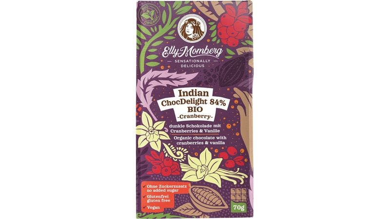 Indian ChocDelight 84% BIO Erythrit Cranberry