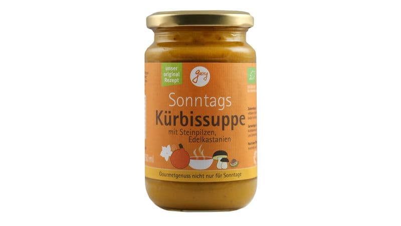 Sonntags-Kürbissuppe mit Hokkaidokürbis, Edelkastanien und Steinpilzen Bio