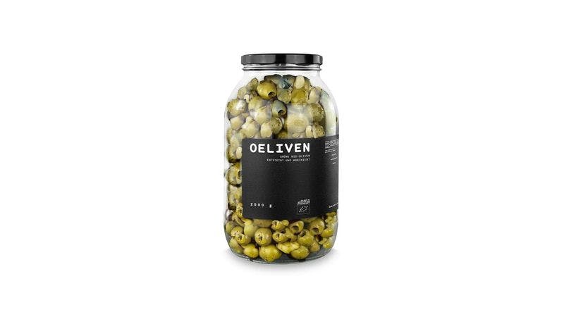 OELIVEN - Grün: biozertifizierte Chalkidiki-Oliven mit Olivenöl , Meersalz, Essig, Oregano, Knoblauch