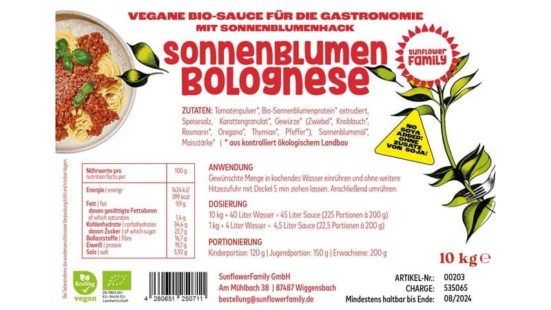 Vegane Sauce Sonnenblumen Bolognese BIO 