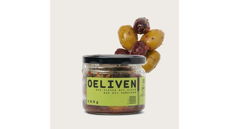 OELIVEN Bio Oliven mit Stein, Mix mit Kräutern, 180 g